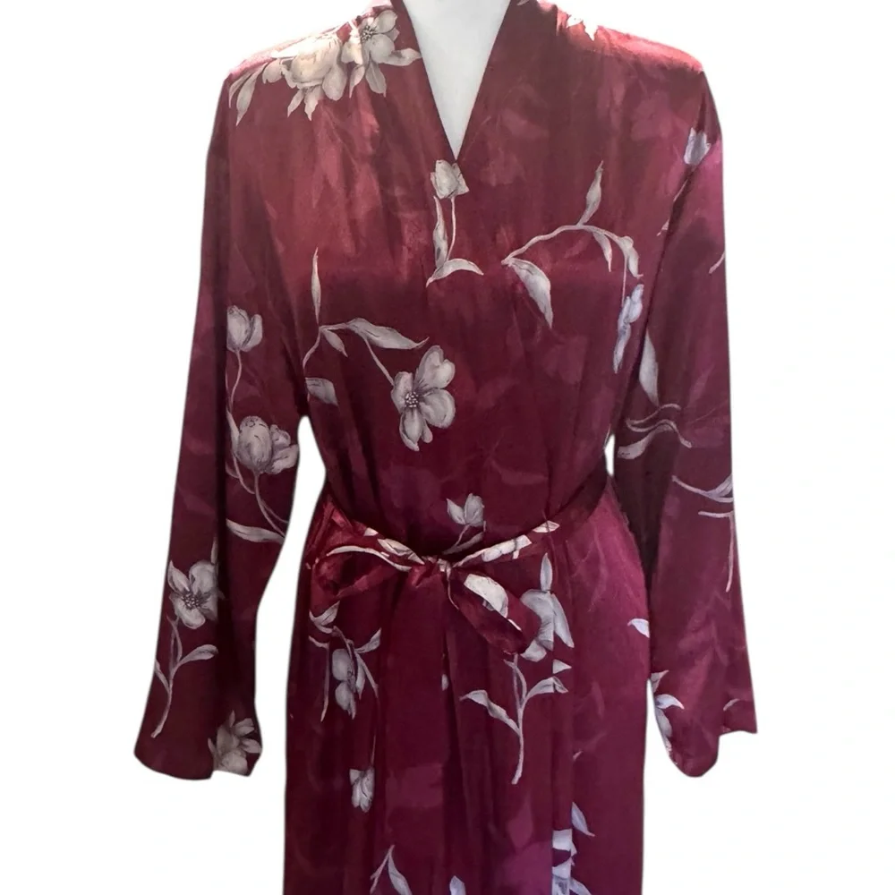 Halston Robe Burgundy Wine Floral L/XL